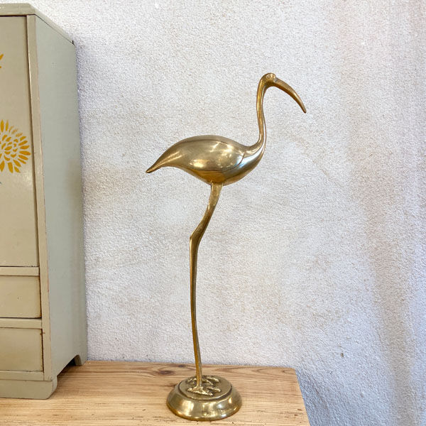 Ibis or heron in gilded brass