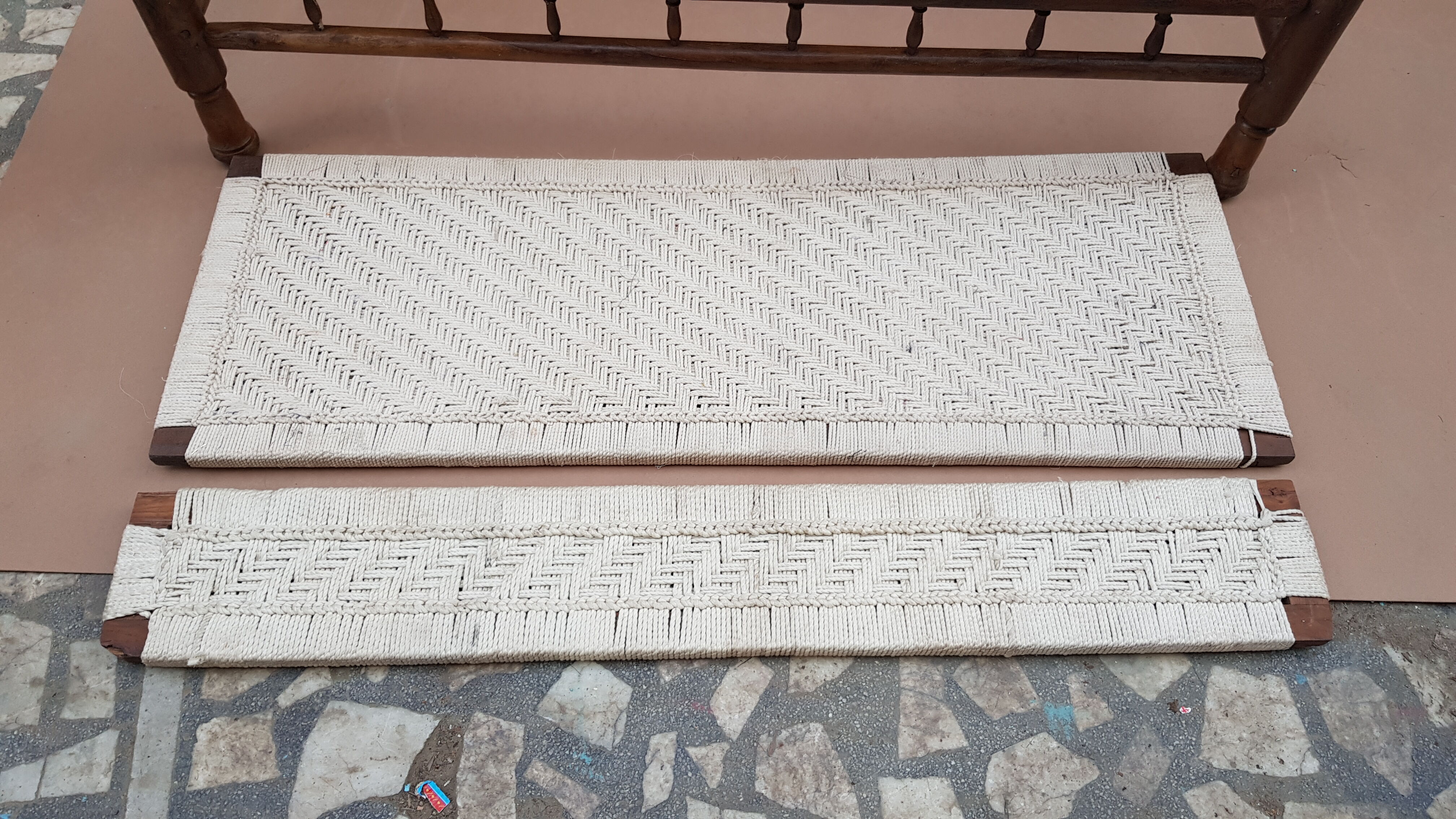 Natural burmese teak sofa and braided cotton seat & backsplash