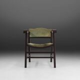 Art Deco Armchair in Black Lacquered Wood and Green Velvet, Belgium 1930s