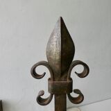 Paire de chenets en fonte et fer battu, fleurs de lys