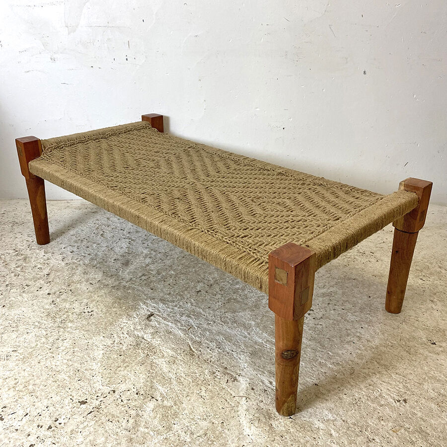Charpoy Indian bench in braided rope