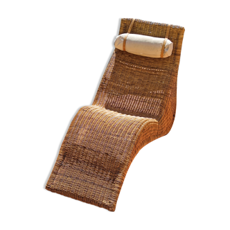 Bain de soleil en rotin et bambou vintage