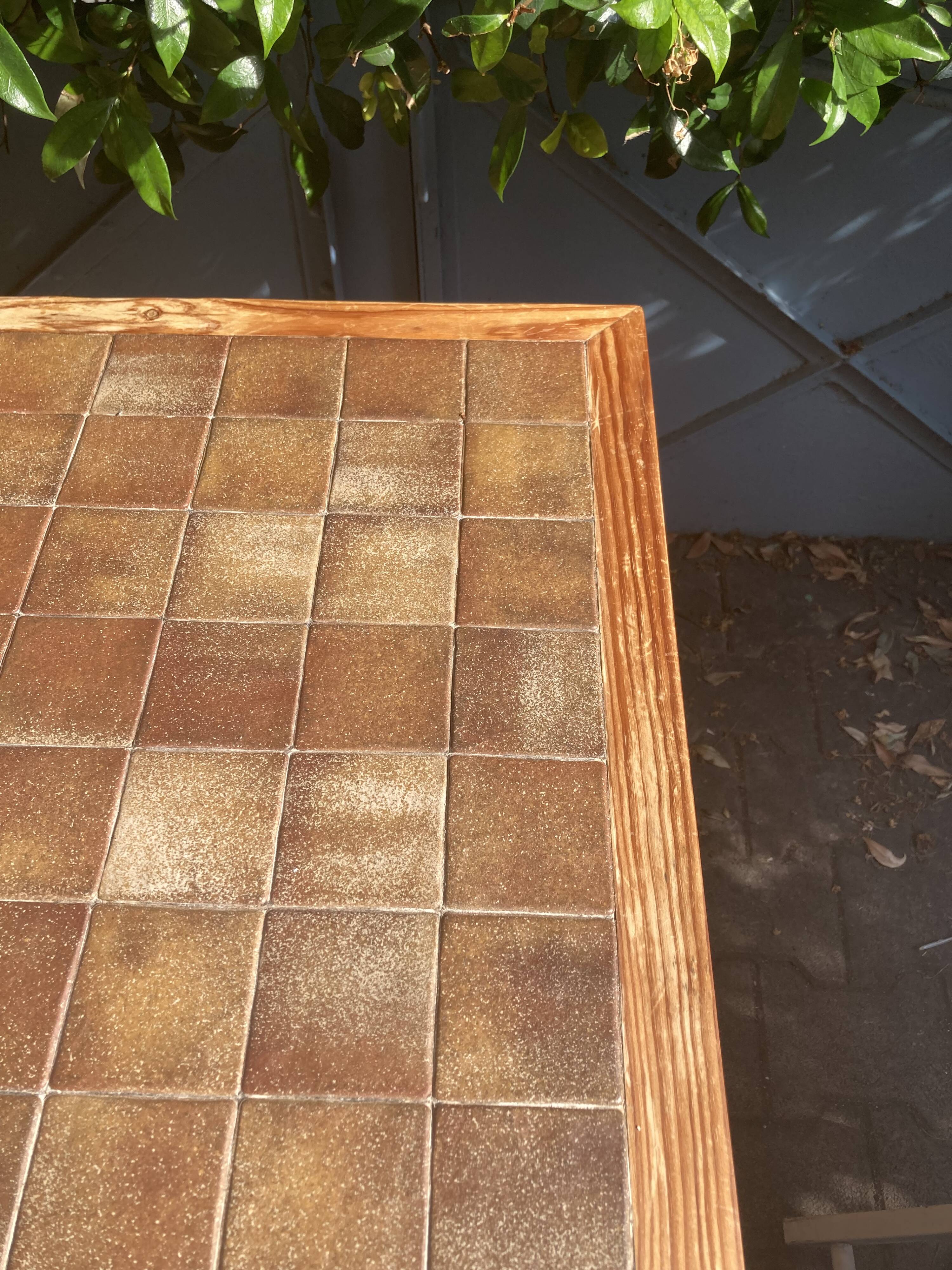 Pine and brown ceramic table, 1960s