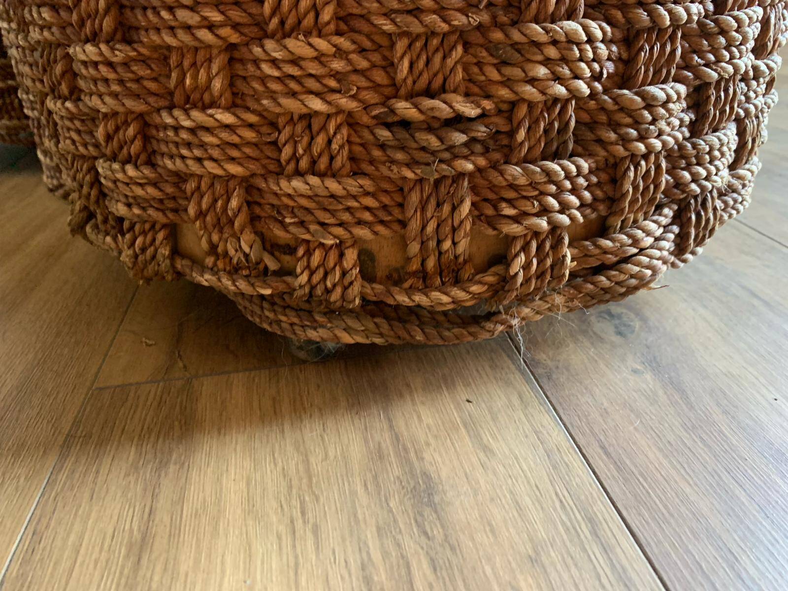 Vintage woven rope and rattan coffee table with 4 stools