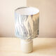Speckled white enamelled mustard pot lamp - fern pattern