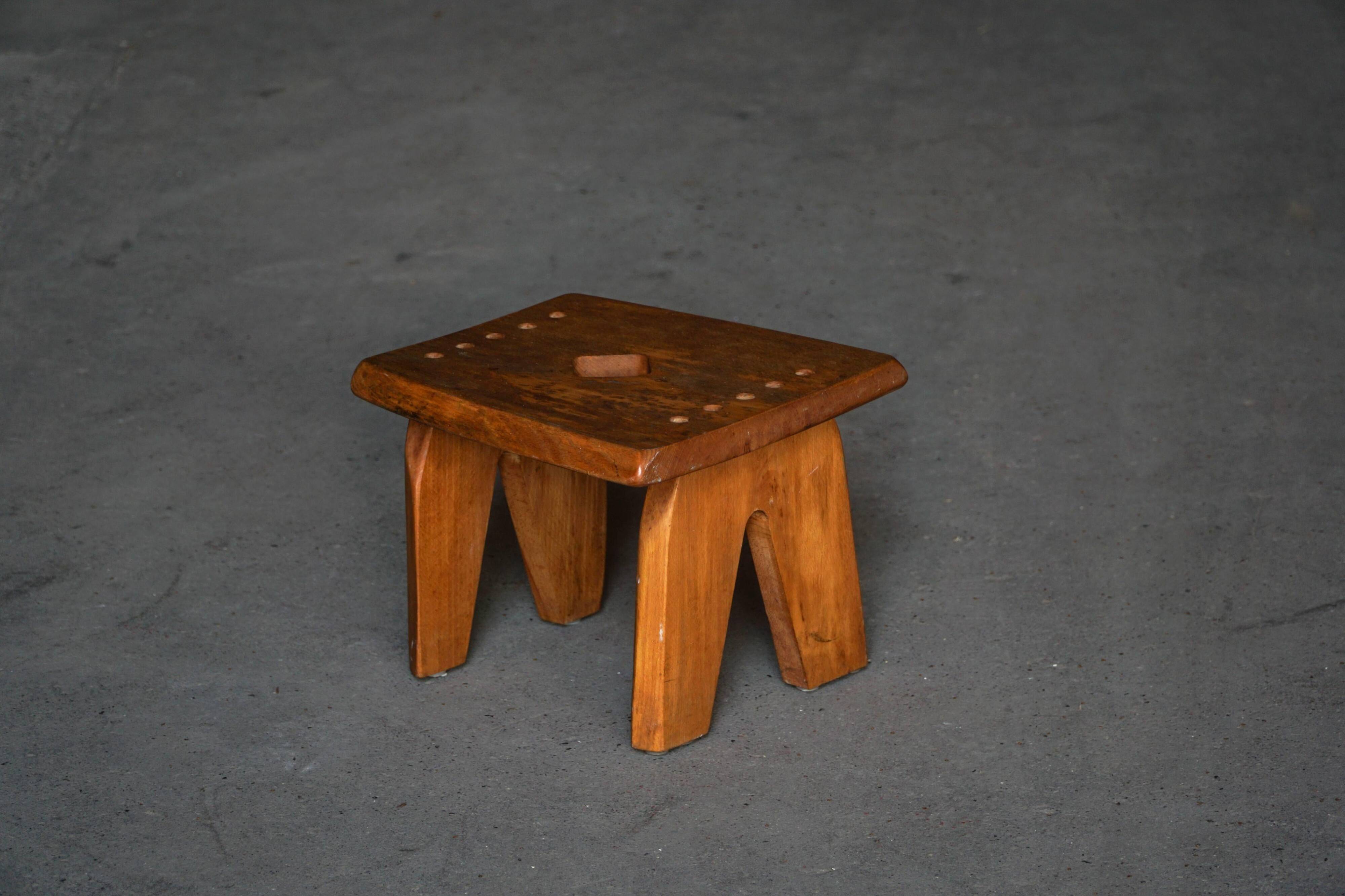 Modern Danish Wabi Sabi Stool in Solid Elm, Scandinavia, 1960s