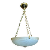 Antique Pendant Light Dome Molded Glass + Vintage Gold Metal