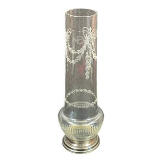 Vase in cut glass engraved solid silver mount Minerva Louis XVI