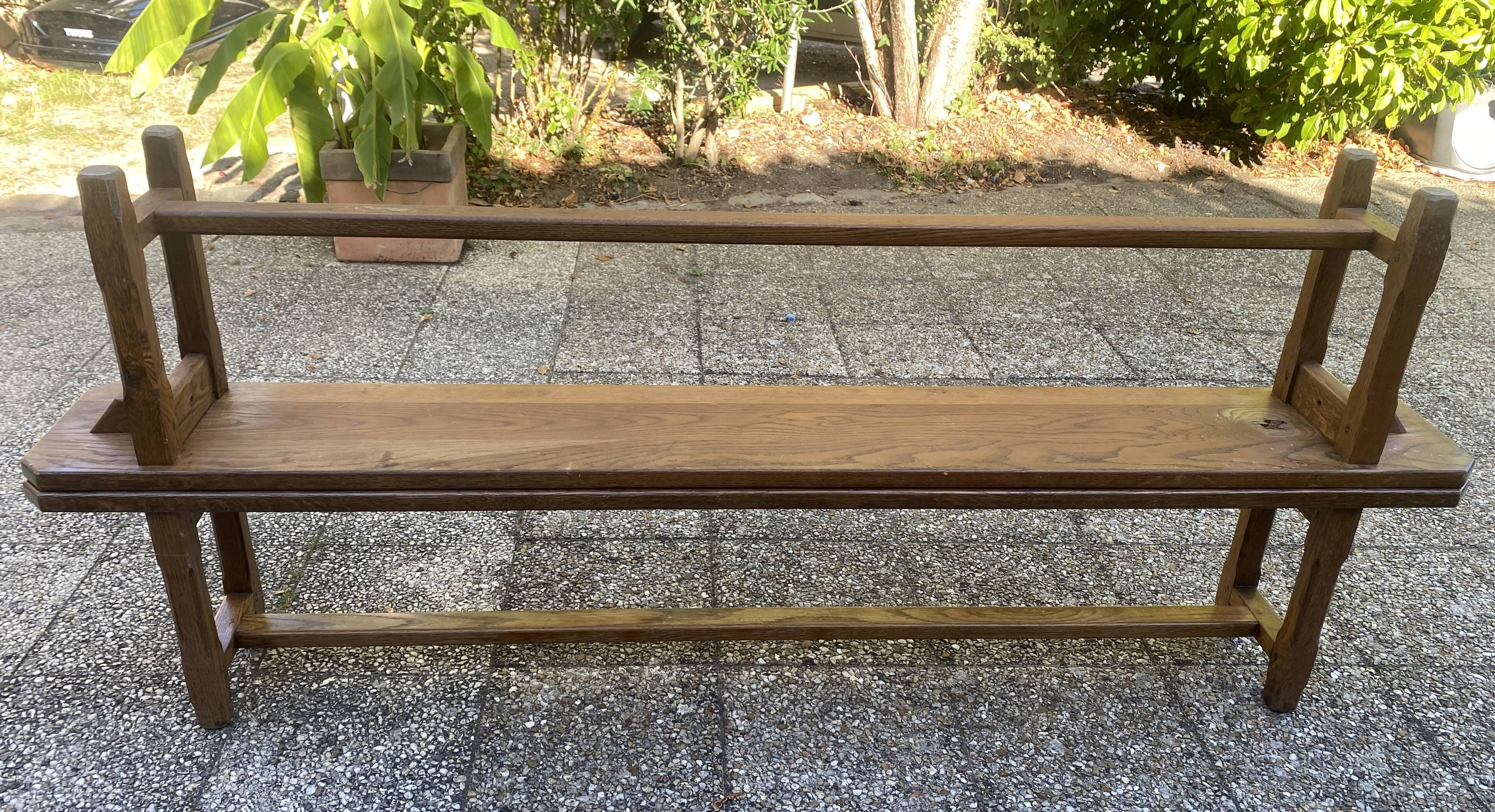 Solid oak farmhouse bench 220cm for rustic farmhouse table 1950
