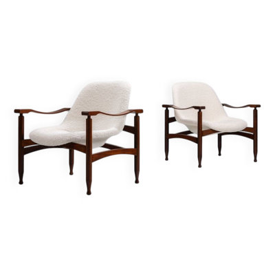 Paire de fauteuils “Tiki” en teck et bouclé Busnelli Italie 1960