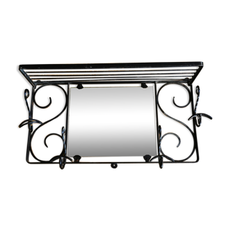 Wall coat holder and forged iron mirror