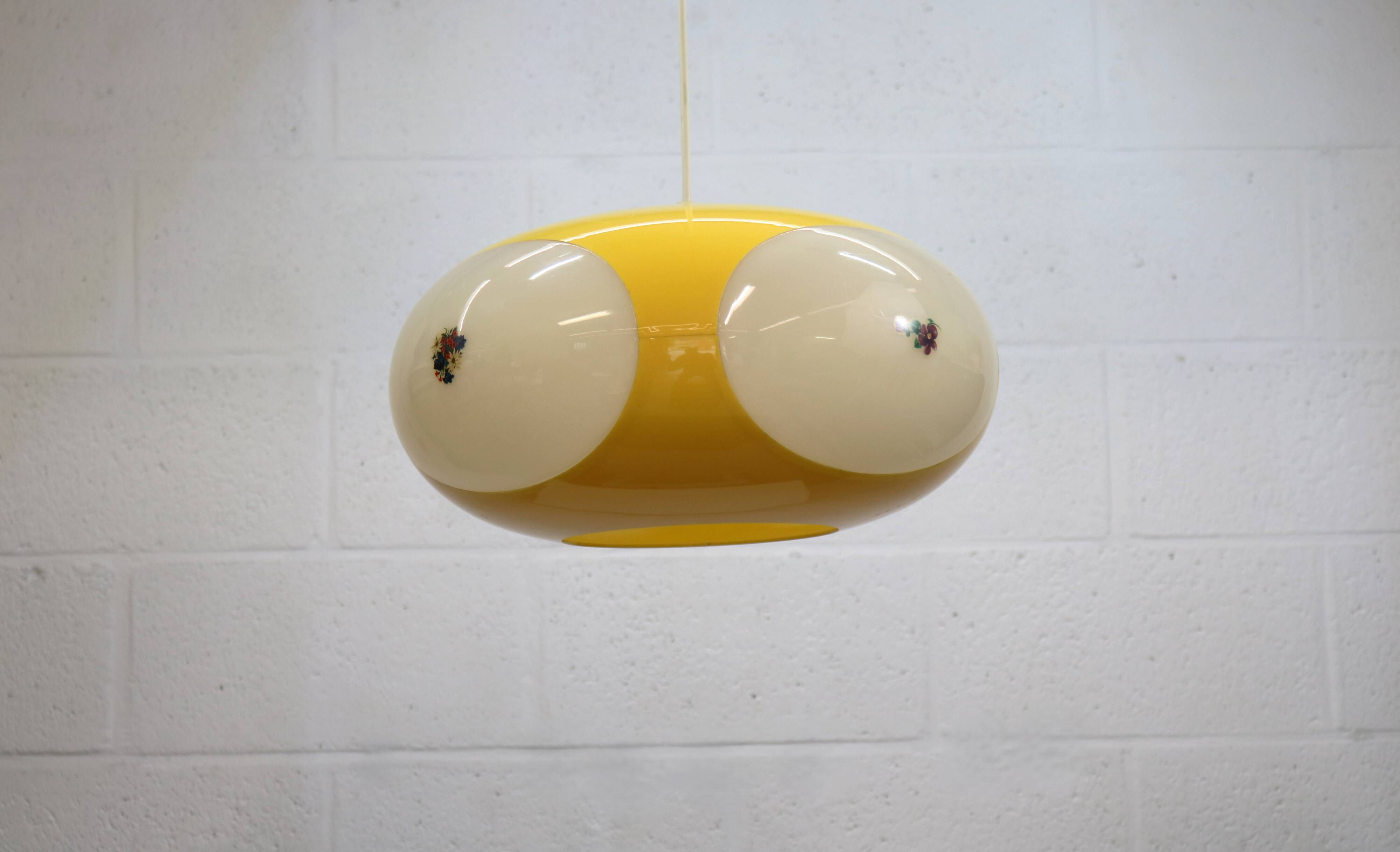 Massive Belgium Bug Eye Space Age UFO Lamp, Yellow Mid-Century Modern Light