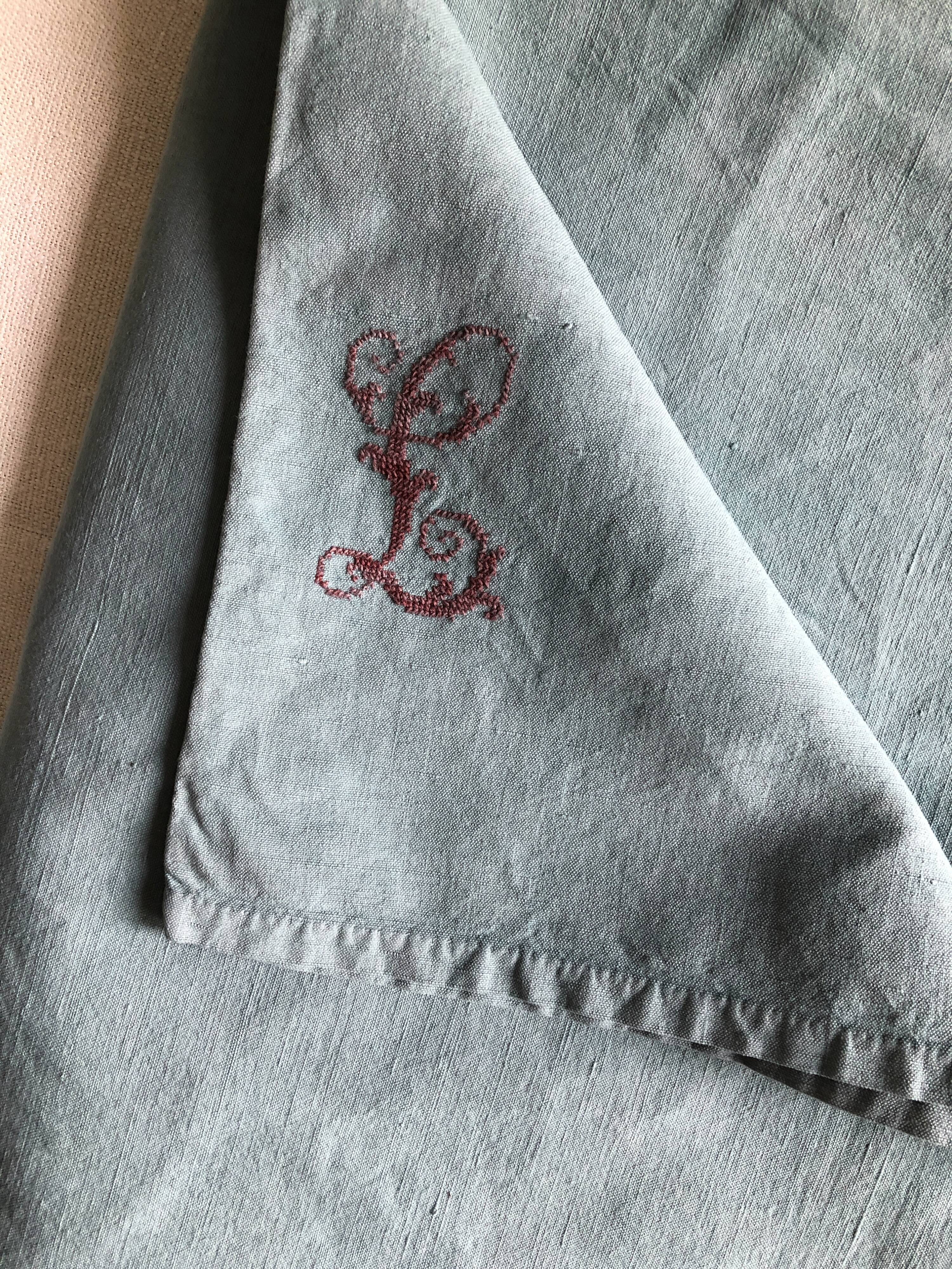Old harvest tablecloth in linen and cotton tinted in steel blue