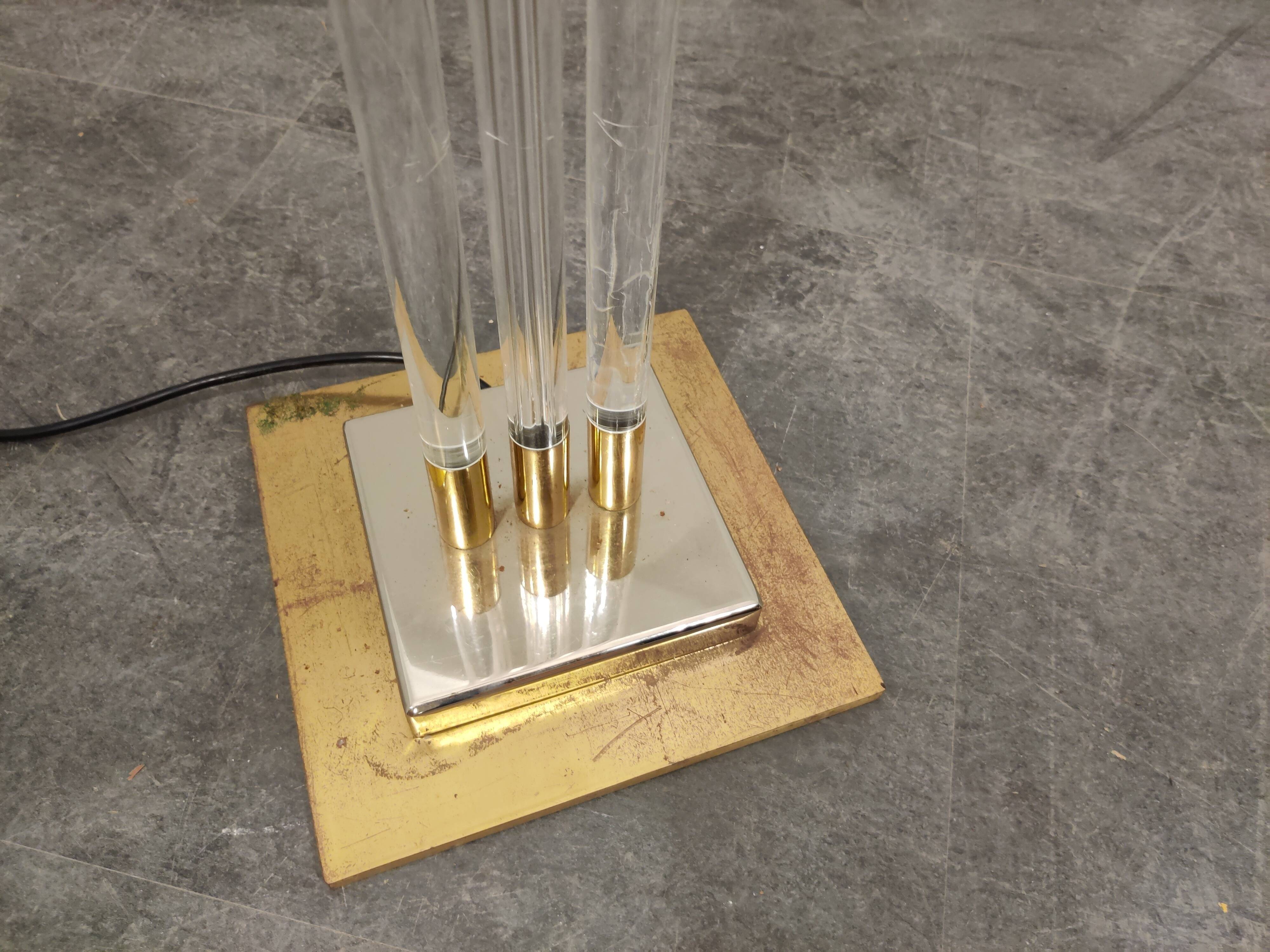 Vintage Brass and Lucite Floor Lamp, 1970s