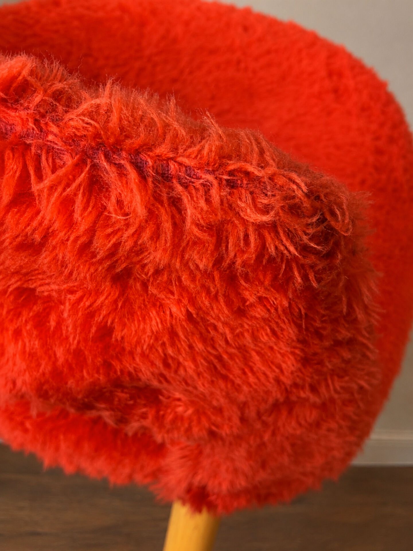 Pair of vintage red shaggy armchairs from the 1960s.