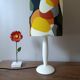 vintage lamp with a white wooden base, multicoloured sixties lampshade