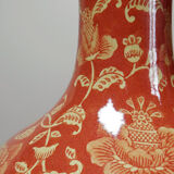 20th century Chinese vase, hand-painted ceramic in an unusual red hue.