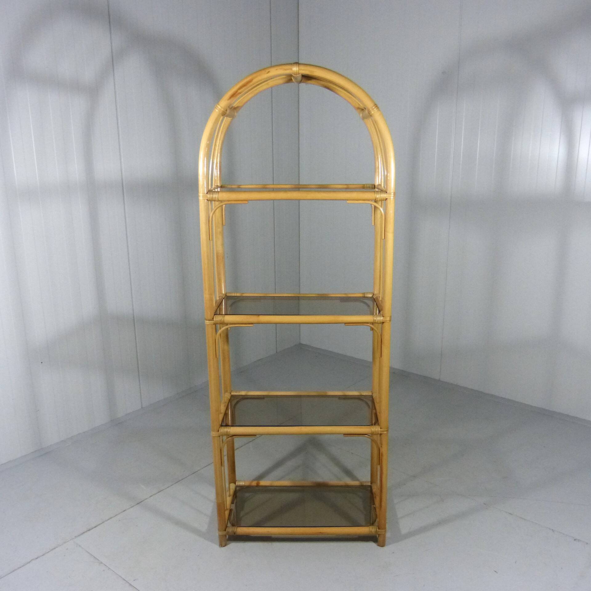Rattan & smoked glass display rack 1970’s