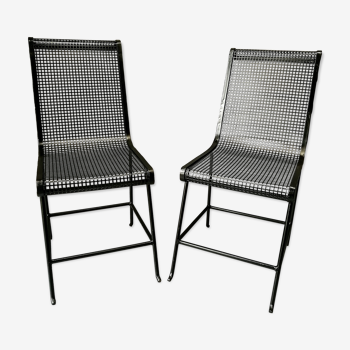 Paire de chaises de jardin métal noir années 70