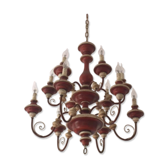 Lustre "style hollandais" bois et métal  12 flambeaux