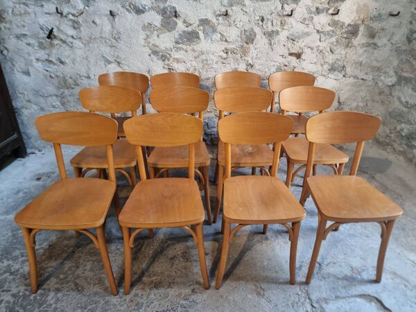 Ensemble de 6 chaises bistrot françaises vintage en bois courbé par Luterma, vers 1950–1970