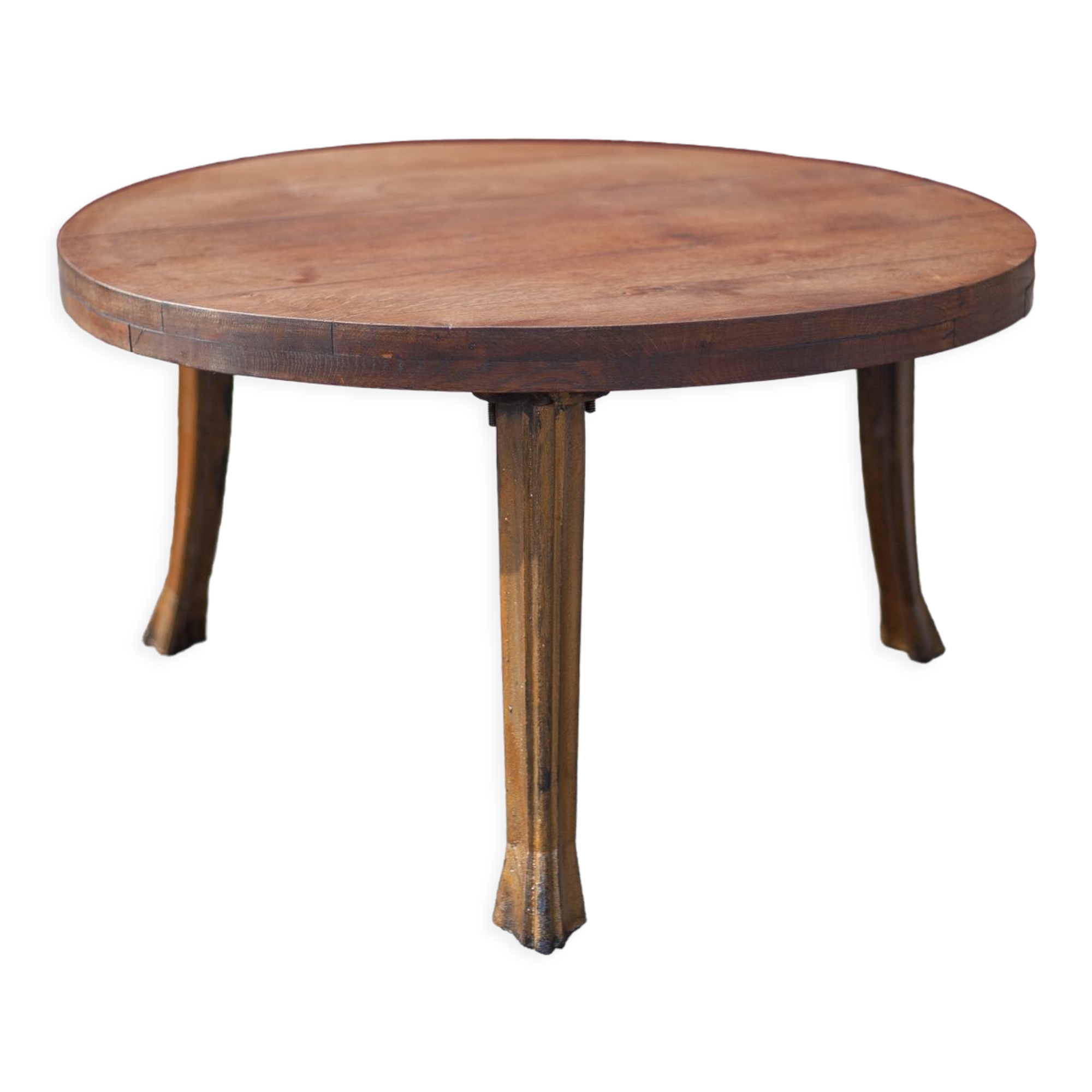 Wooden coffee table with cast iron legs