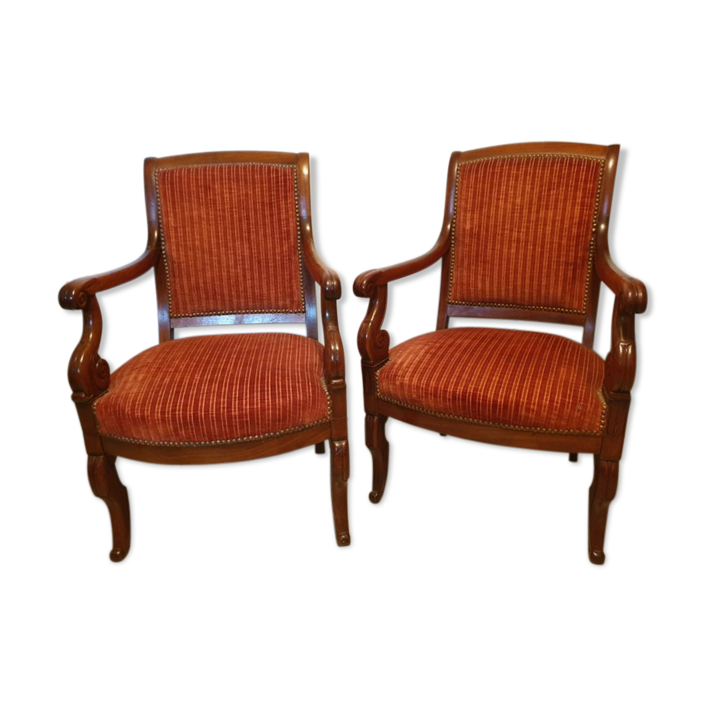 Pair of mahogany armchairs, Restoration period 1820-1830