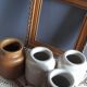 4 old stoneware mustard pots, lab Lagny, vintage France circa 1950/1960
