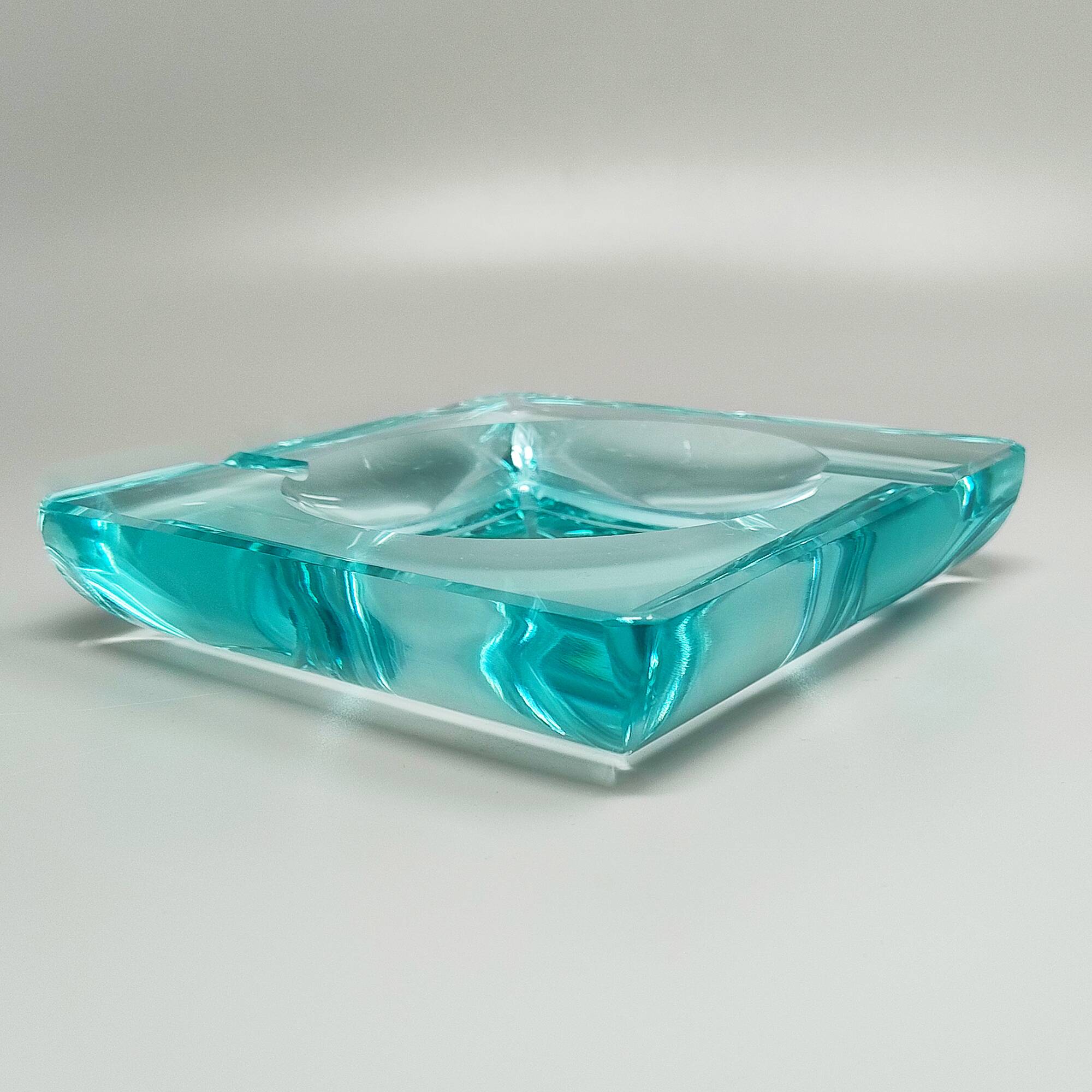 1970s mid-century aquamarine ashtray by Fontana Arte. Made in Italy