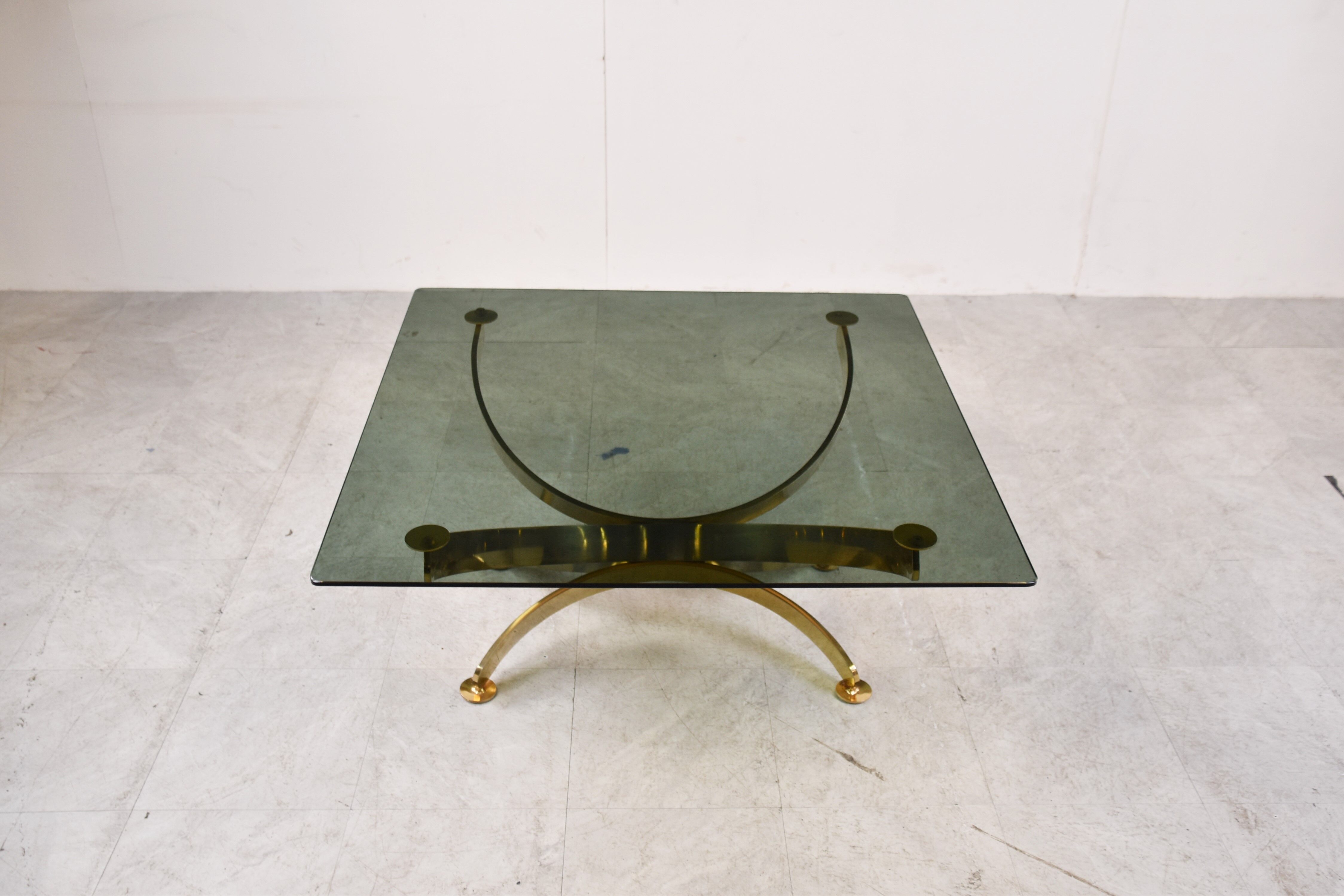 Brass and smoked glass italian coffee table, 1970s