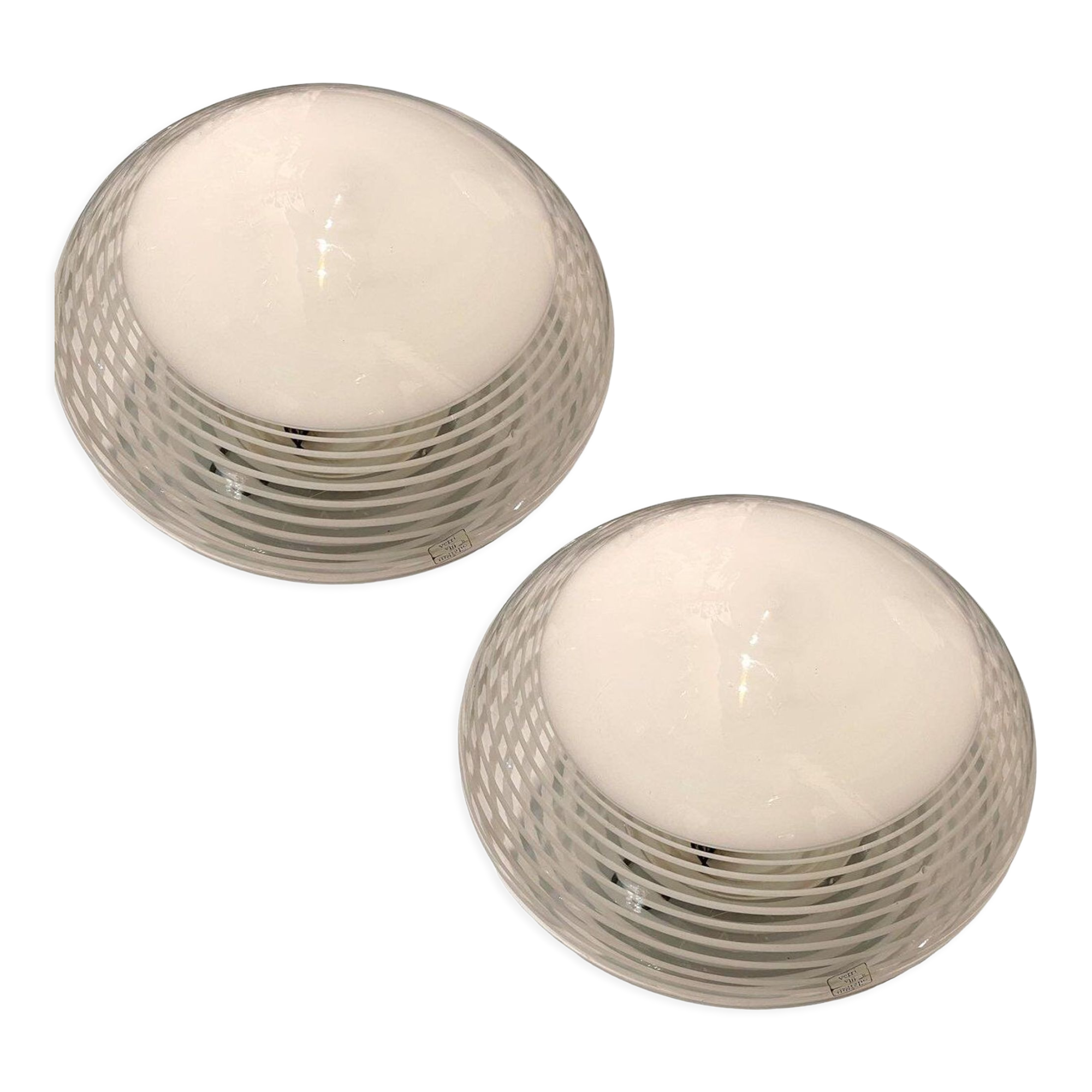 Italian Murano Glass Flushmounts from Venini, 1980s, Set of 2