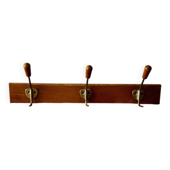 Vintage wooden wall coat rack - triple hook