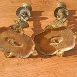 Bronze candlesticks, heron, Orientalist Art Deco