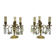 Pair of bronze chandeliers with crystal drops from the 1960s