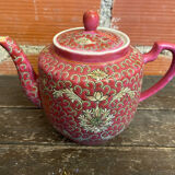 Antique MUN SHOU Teapot Pink Porcelain Flower Decor China Vintage #