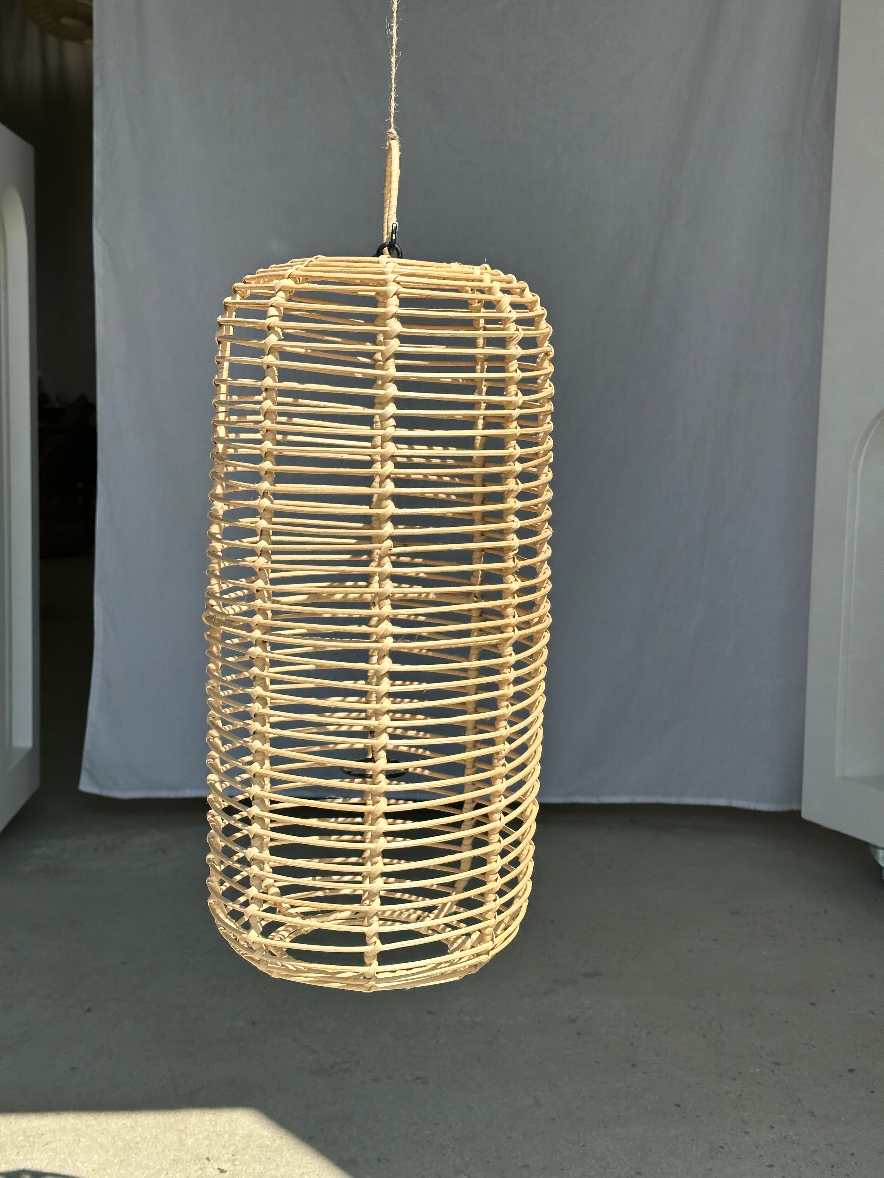 Large lantern-shaped rattan pendant lamp H50 D24