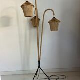 Vintage tripod floor lamp in metal and rope