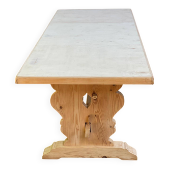 Renovated monastery farmhouse table in 20th century pine wood 180cm