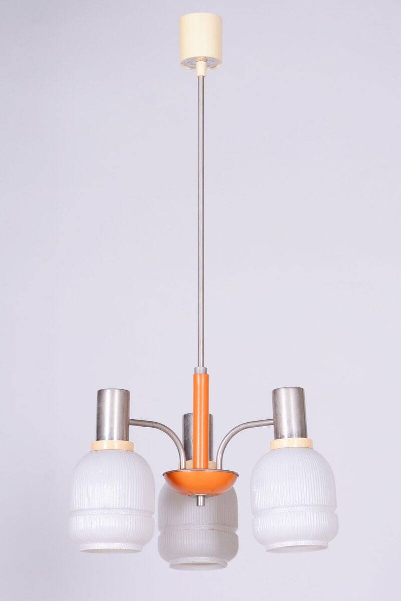 Mid-Century Chandelier in Chromed Steel and Glass from Drukov, Czech, 1970s