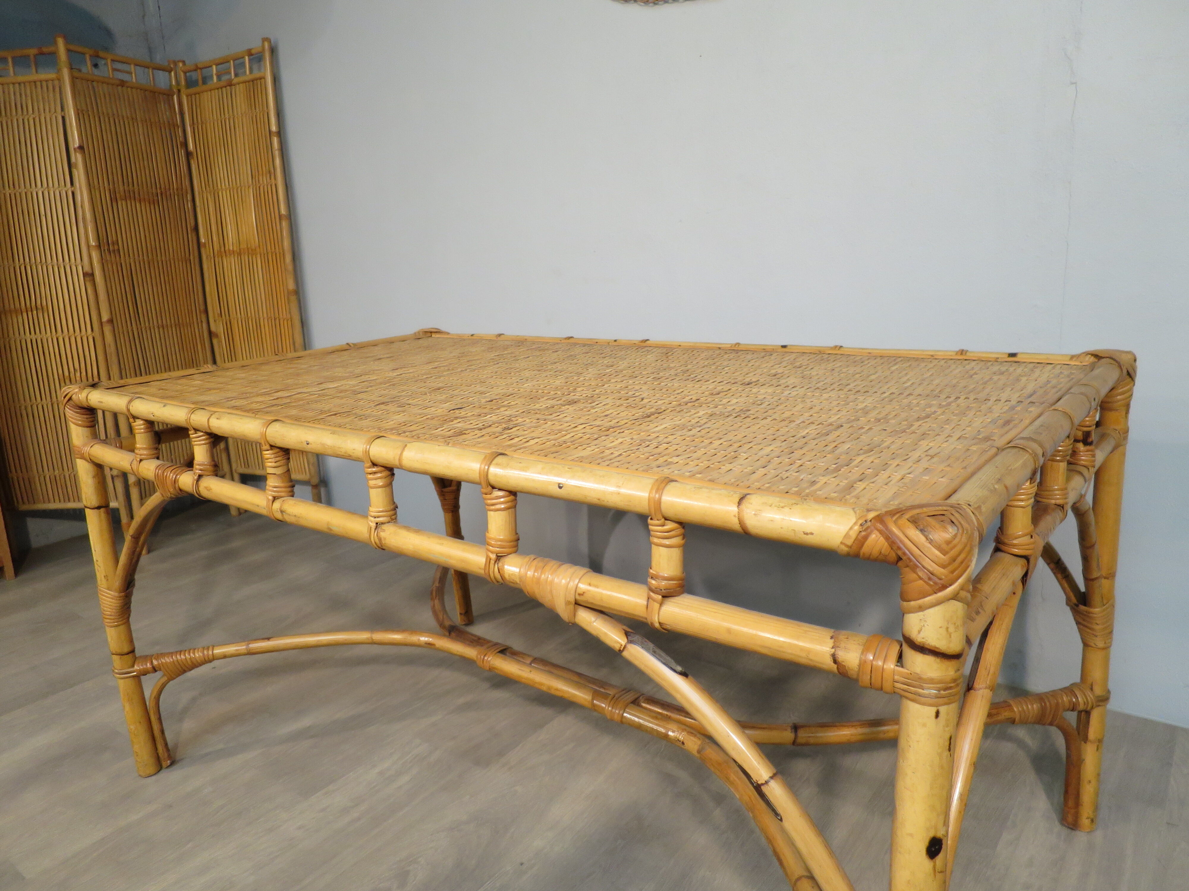 Rattan table, 70s