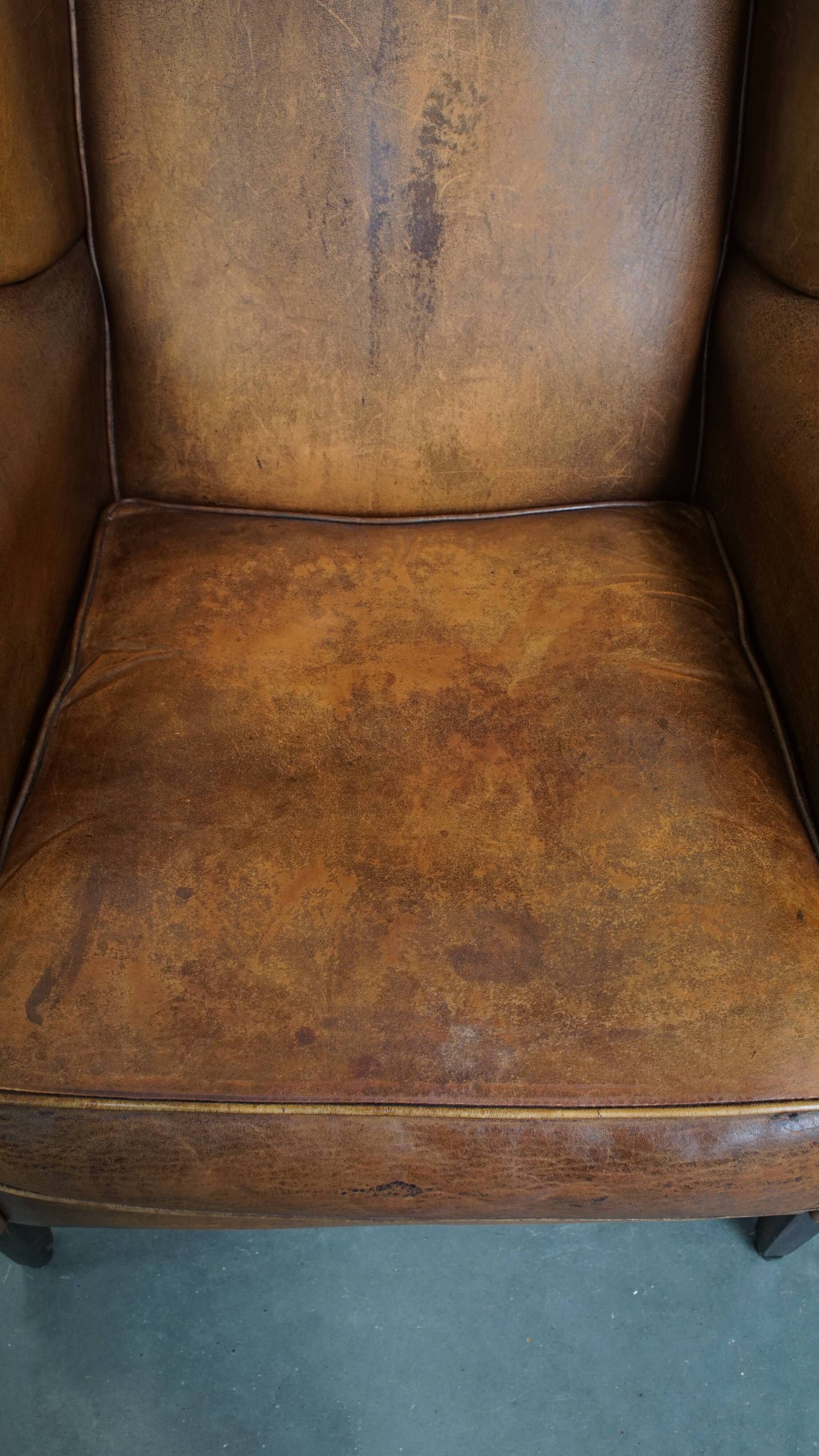 Vintage Sheepskin Leather Wingback Chair