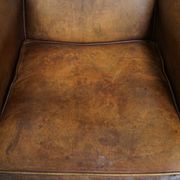 Fauteuil à oreilles vintage en cuir de mouton