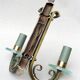 Pair of art deco lacquered metal, brass and glass wall lights