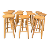 Alpine style chalet stools in wood, set of 11 - 1970s
