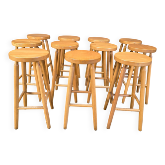 Alpine style chalet stools in wood, set of 11 - 1970s