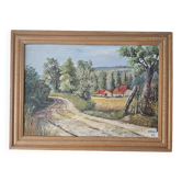 Oil painting on Isorel - Hilly countryside landscape Signed H Pages 1969
