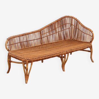 Chaise longue exclusive en bambou et rotin attribuée à Franco Albini
