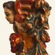 Renaissance table lamp in polychrome carved wood with cherubs.