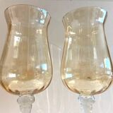 Duo of Tealight Holders Vases Candle Holders on Stand Blown Crystal Glass Amber
