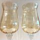 Duo de Photophores Vases Bougeoirs sur Pied Verre Cristal Soufflé Ambré